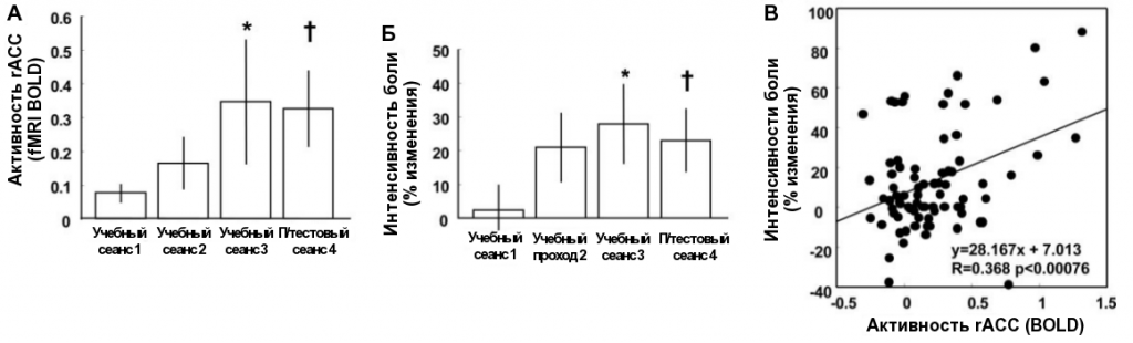     Схема 3: улучшение контроля над активностью rACC и болью с помощью фМРТ.